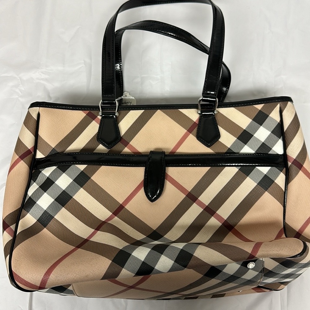Burberry Beige and Black Checkered Tote - Picture 3 of 9